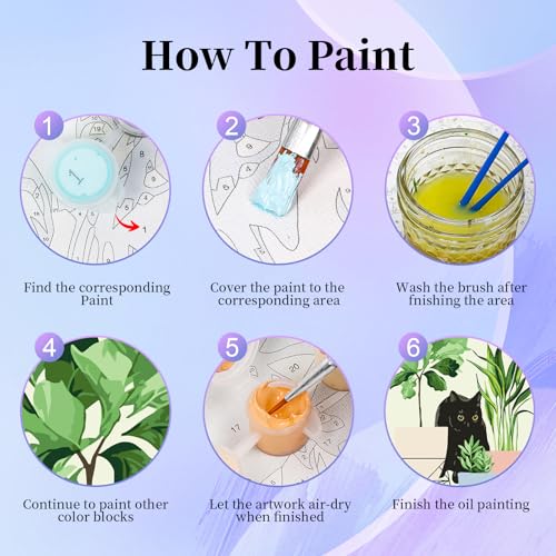 6 Pack Paint by Numbers Kit for Adults & Beginners, Black Cat & Green Plant - color: OP6NFUS2511-02