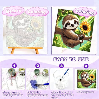 Gemozaic Sloth Paint by Numbers Kit for Kids Ages 8-12 with Frame & Easel - color: BKH1865