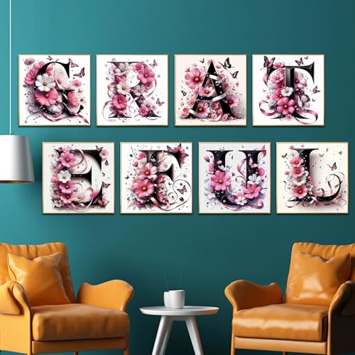 JATOK Diamond Painting Kit for Adults, Letter H, 11.8 x 11.8 in - color: Hot Pink
