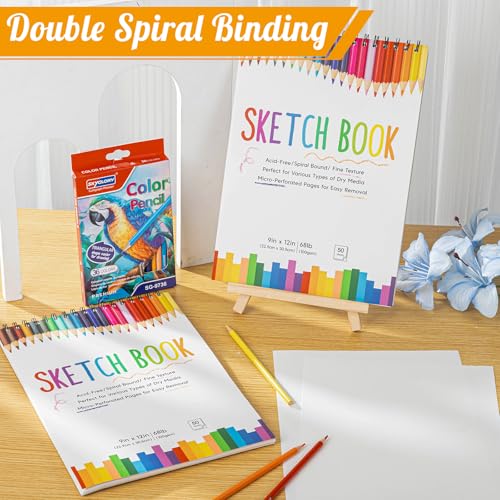 2 Pack Sketch Books for Kids 9 × 12In, 100gsm Drawing Pad with 36 Pencils - color: Classic