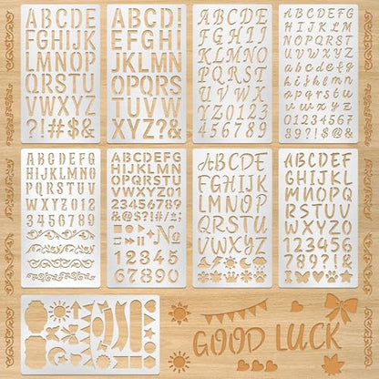 9Pcs Metal Letter Number Stencils,Reusable Alphabet Wood Burning Stencils