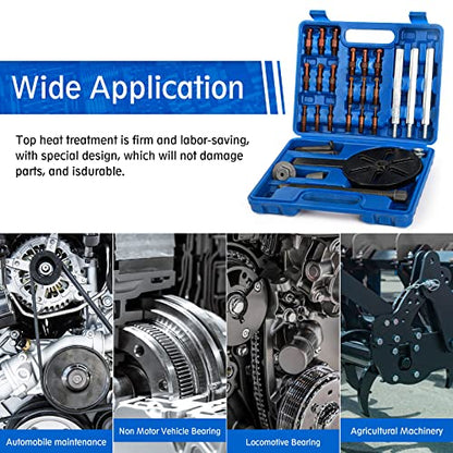 21 in1 Bearing Puller, Bearing Puller Set, Inner Hole Three-Jaw Puller, with Curved Hook and Red Steel Collet Multifunctional Bearing Removal Tool, with Heavy Duty Portable Storage Case Blue - size: 21in1-puller