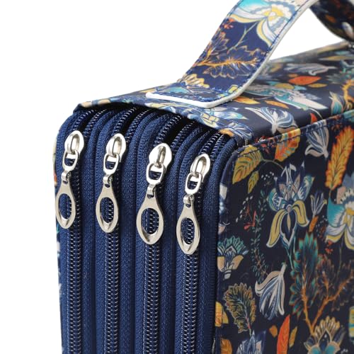 Canvas 200 Slots Pencil Case 4-Layer Zipped Holder w/Handle - color: Retro, size: 200