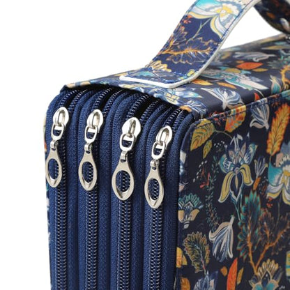 Canvas 200 Slots Pencil Case 4-Layer Zipped Holder w/Handle - color: Retro, size: 200
