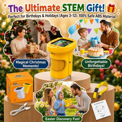 Kids Microscope, 4K 1000X Zoom, 2.4" Screen, STEM Toy for Ages 4-8 - color: Yellow