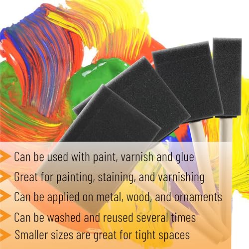 Bates- Foam Paint Brushes, 1”, 2”, 3" & 4”, 40 Pack Wooden Handle - color: Black, size: 1”, 2”, 3” & 4”, 40 Pack