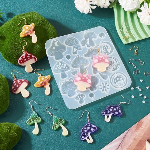Elecrelive Cute Mushroom Earring Molds Colorful DIY UV Epoxy Resin Casting - color: Clear-Mushroom