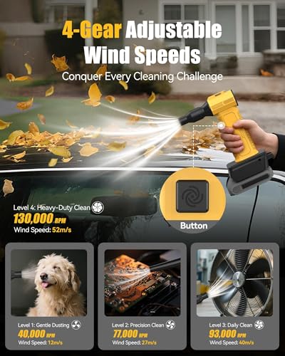 Compressed Air Duster, 130,000RPM Ultra-Powerful Electric Air Duster - color: Yellow