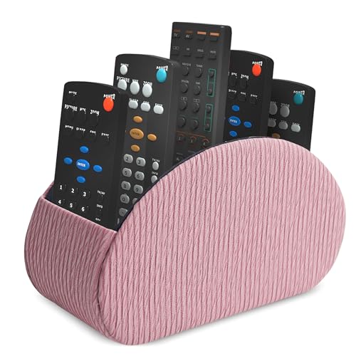 Remote Control Holder, PU Leather Remote Caddy Desktop Organizer with 5 Spacious Compartments for TV Remotes/Media Controllers/Office Supplies (1-Wood Pink - color: 1-Wood Pink
