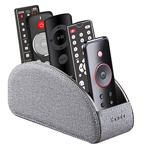 Pu Leather TV Remote Control Holder with 5 Compartments,Remote Caddy/Tray - color: Gray, size: Small