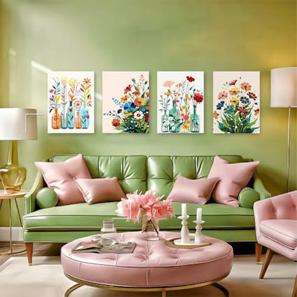 ICYANART 4 Paint by Numbers Kit for Adults Flowers, with Frame and Easel - color: Flower 01