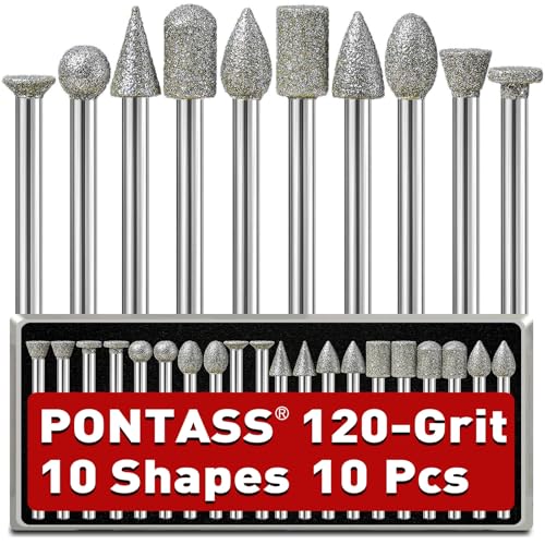 10PCS 120Grit Diamond Grinder Bit Compatible with Dremel Tool - size: 120 Grit 10 Pcs 10 Shapes