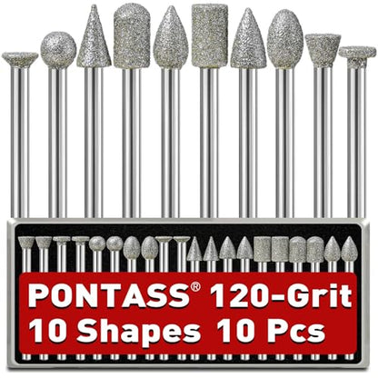 10PCS 120Grit Diamond Grinder Bit Compatible with Dremel Tool - size: 120 Grit 10 Pcs 10 Shapes