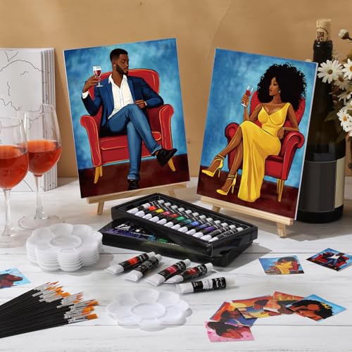 Cholemy 36 Pcs Paint and Sip Kit Gift for Adults 8''x10'',Couple - style: Couple