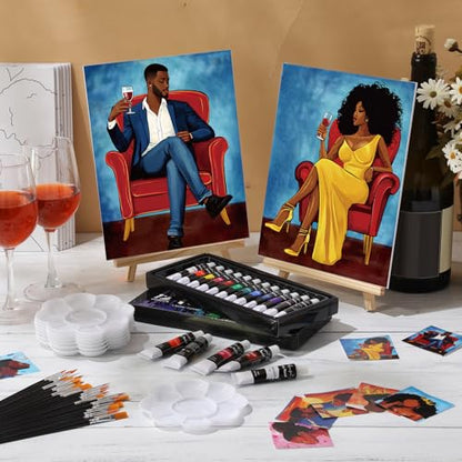 Cholemy 36 Pcs Paint and Sip Kit Gift for Adults 8''x10'',Couple - style: Couple