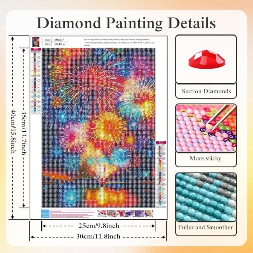 5D Colorful Fireworks Diamond Art kits for Adults Beginners 12x16inch - color: KM1347-1