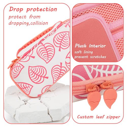 TIKOdirect Carrying Case for Switch 2, Shockproof Portable Travel Bag with Glitter Galaxy case, Screen Protectors and Cute Leaf Thumb Grips Caps, Pink Kit - color: Pink Kit