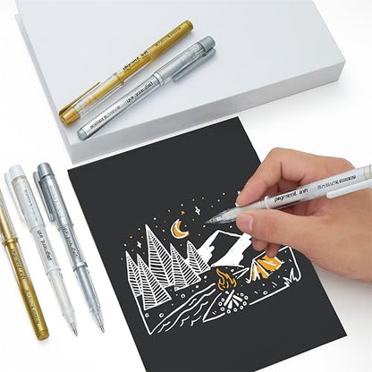 Qionew 3 Colors Gel Pen Set, 6 Pack, 0.7mm Fine Point White Gel Ink Pens