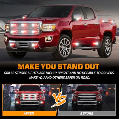 XRIDONSEN 8PCS Sync Grill Strobe Lights 32 LED Grille Lights - color: Red/White