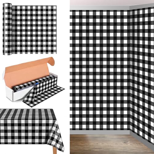 Oudain 54 Inch x 100 ft Black and White Gingham Tablecloth Roll Cutter Box - style: Black Gingham