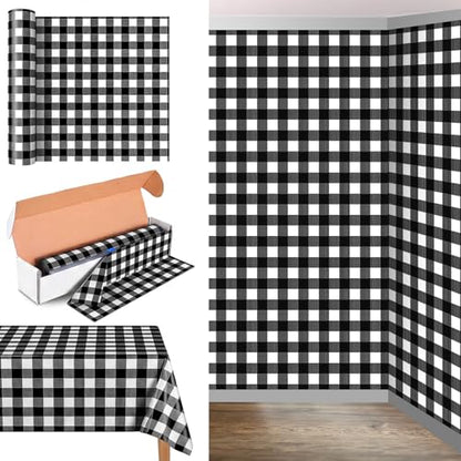 Oudain 54 Inch x 100 ft Black and White Gingham Tablecloth Roll Cutter Box - style: Black Gingham