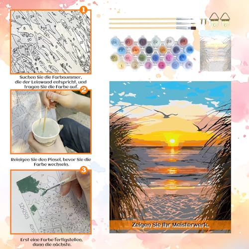 Paint by Numbers Kit for Adults, Beach Sunset Art for Beginners, 16x20 Inch - color: Sunset