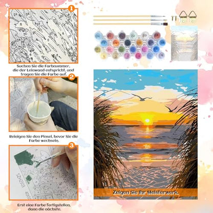Paint by Numbers Kit for Adults, Beach Sunset Art for Beginners, 16x20 Inch - color: Sunset
