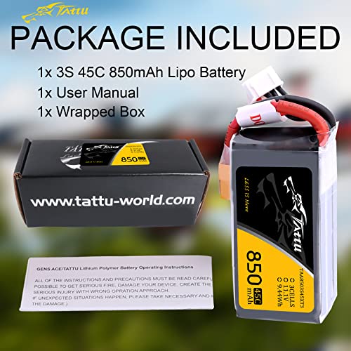 TATTU 850mAh 11.1V 45C 3S LiPo Battery Pack with XT30 Plug for Multirotor FPV 150 180 Size Quadcopter