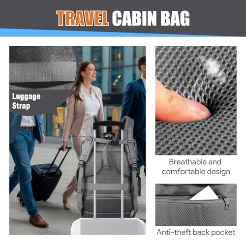 45L Travel Backpack, Expandable Carry On Backpack, Grey - color: Grey, size: 17.3 inch (21"x13"x9")