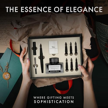 Wordsworth & Black Luxury Calligraphy Pen Set for Writing, 6 Nibs,All Black - color: All Black