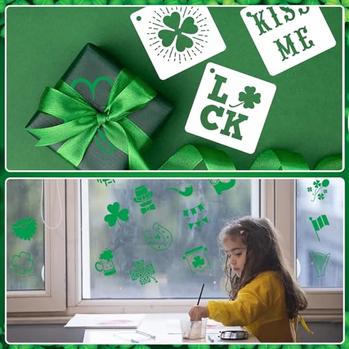 AUGSHY 56 Pack St Patricks Day Stencils, 3 Inch Clover Craft Templates - style: St Patrick's