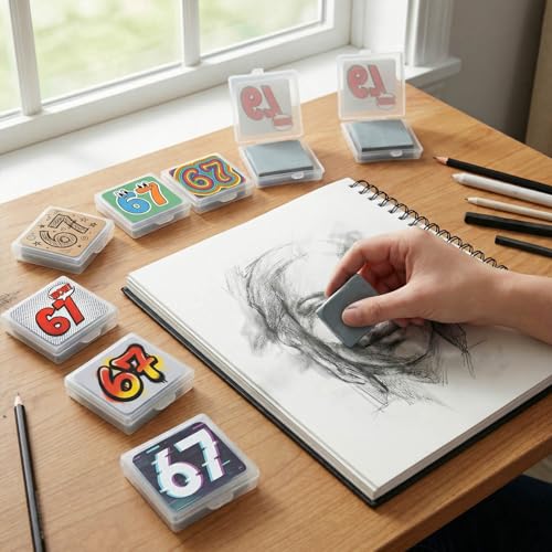 67 Theme Kneaded Erasers (8 Count), Moldable Putty Erasers in Individual Plastic Cases for Pencil, Charcoal & Graphite Drawing (Style 2) - style: Style 2