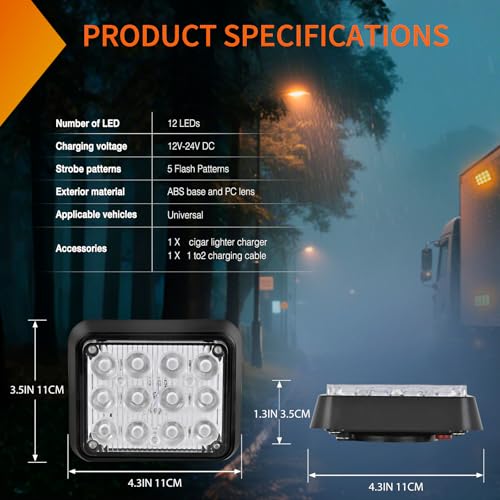 Nilight 12LED Magnetic Wireless Trailer Lights 2PCS Amber and White - color: 12LED Amber