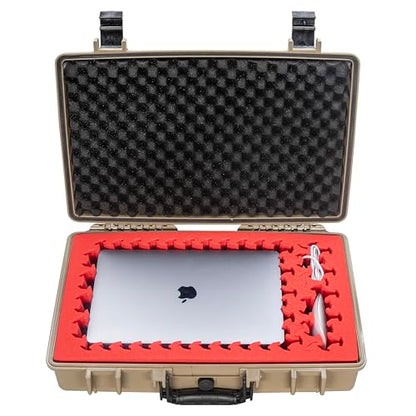Eylar 20” Hard Laptop Case Equipped with RAGAR Reconfigurable & Reusable Crosslinked Foam Insert, Waterproof, Shockproof for Equipment, Drones, and Cameras (1 Red/Black RAGAR Layer) (Tan) - color: Tan