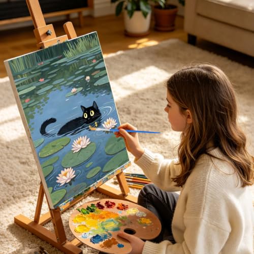 Black Cat Framed Paint by Numbers Kit for Adults Beginner 8x12 inch - color: Frame-OP-US09