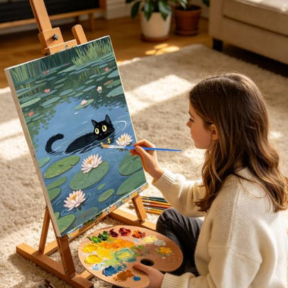 Black Cat Framed Paint by Numbers Kit for Adults Beginner 8x12 inch - color: Frame-OP-US09