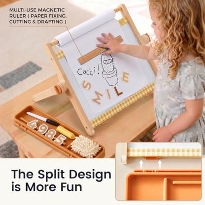 Tiny Land Tabletop Kids Art Easel, 5-Level Magnetic Drawing Board - color: Oatmeal