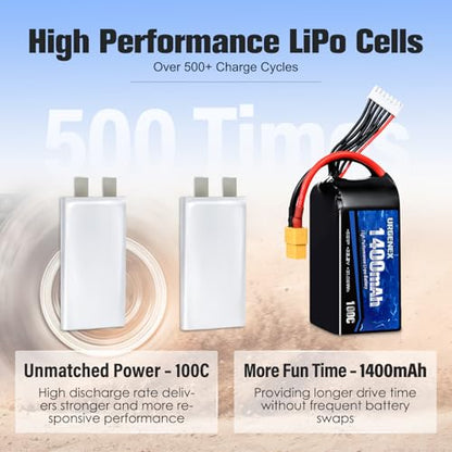 6S Lipo Battery 1400mAh 22.2V 100C with XT60 Plug Fit for FPV Drone Quadcopter Helicopter Airplane Rechargeable Racing Battery