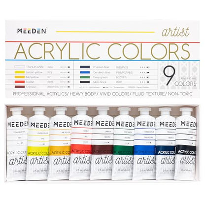 MEEDEN Acrylic Paint Set: 60ml/2oz*9 Colors Heavy Body Acrylic Paint Tubes