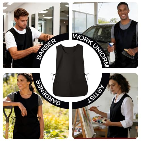 Cobbler Apron Unisex Smock Apron with Side Ties and 2 Deep Pockets Unisex Apron for work kitchen - color: 2pack-black