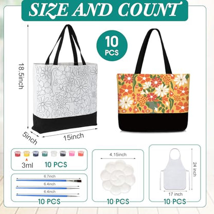 Locmeo 10 Set Paint and Sip Canvas Bags Pre Drawn Kit,Flower - style: Flower