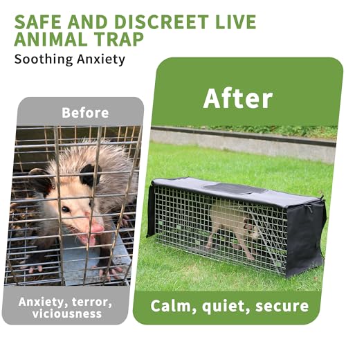 Live Animal Trap Cage with Cover, Heavy Duty Cat Trap for Stray Cats