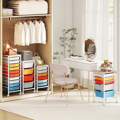 RELAX4LIFE 4-Drawer Rolling Storage Cart w/Lockable Wheels(Macaron) - color: Macaron, size: 28”H