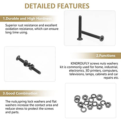 562 Pieces Black M2 x 4/6 /8/10 /12/16 /20mm Countersunk Head Socket Cap Screws Nuts Washers Assortment Kit, 10.9 Grade Alloy Steel - size: M2, style: Countersunk Head