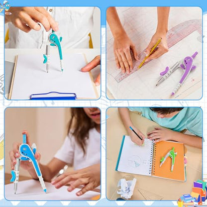 Chengu 24 Pcs Math Geometry Compass Bulk with Pencils 6 Inch, Bright Color - color: Bright Color