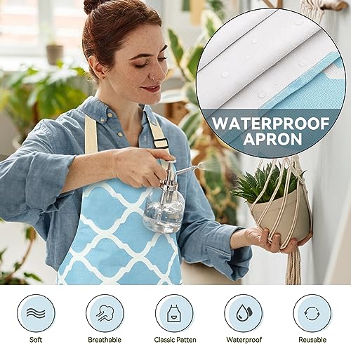 2 Pieces Aprons for Women with Pockets, Cotton Linen Waterproof Kitchen Cooking Aprons, Chef Apronfor Men Women with Adjustable Neck Strap and Long Ties(Grey/Blue) - color: Grey/Blue