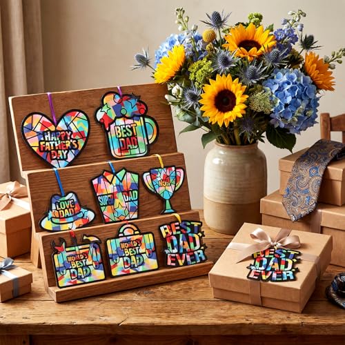 Eersida 32 Pcs Best Dad Suncatcher Craft Kit Stained Glass DIY - style: Best Dad
