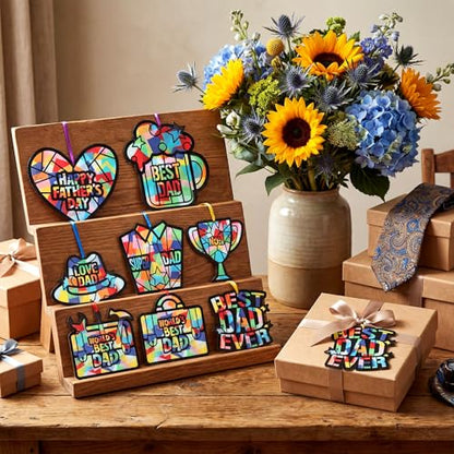 Eersida 32 Pcs Best Dad Suncatcher Craft Kit Stained Glass DIY - style: Best Dad