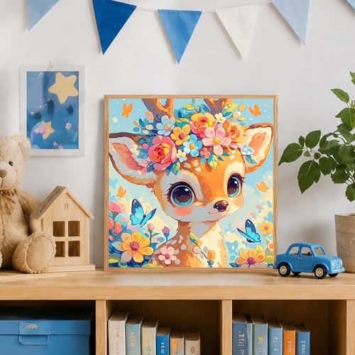 AUKELHJ Paint by Numbers Kit for Kids with Frame, Deer, 8X8 inch - color: 12-Deer