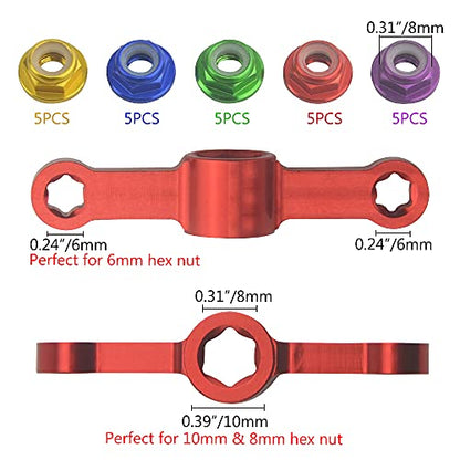WMYCONGCONG 25 PCS M5 Aluminum Nylon Lock Nuts M5 Flange Nylon Insert Self-Locking Nut with Quick Release Wrench Tool for RC Drone FPV Parts